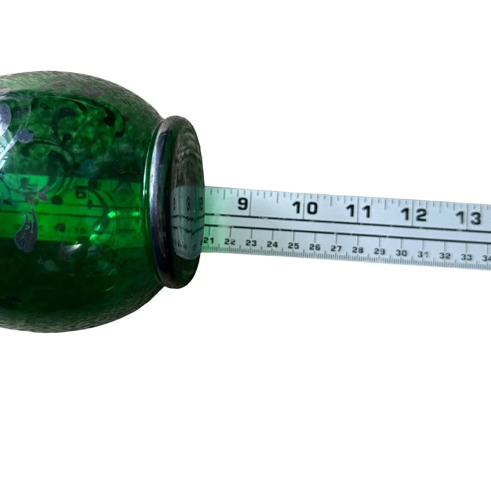 Vintage Empoli‎ Italian Emerald Green Glass Decanter Silver Overlay Floral MCM